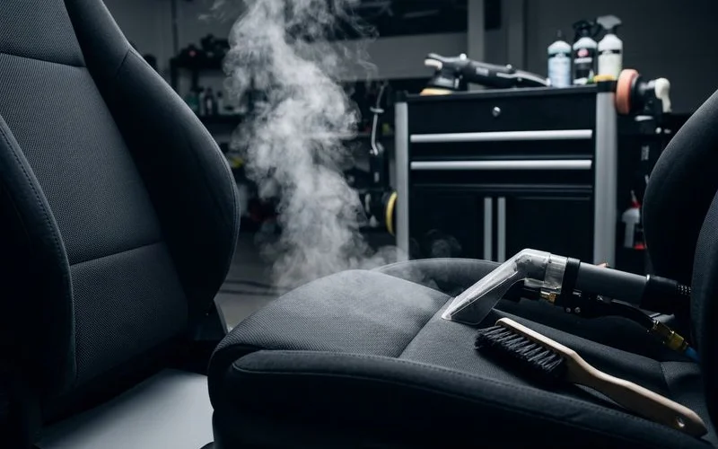 Clean, hair-free car seat after professional extraction