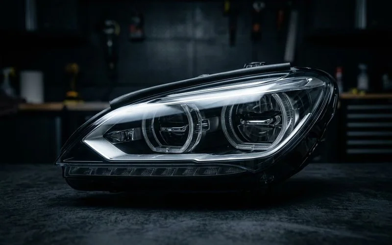 Crystal clear headlight lens after full restoration