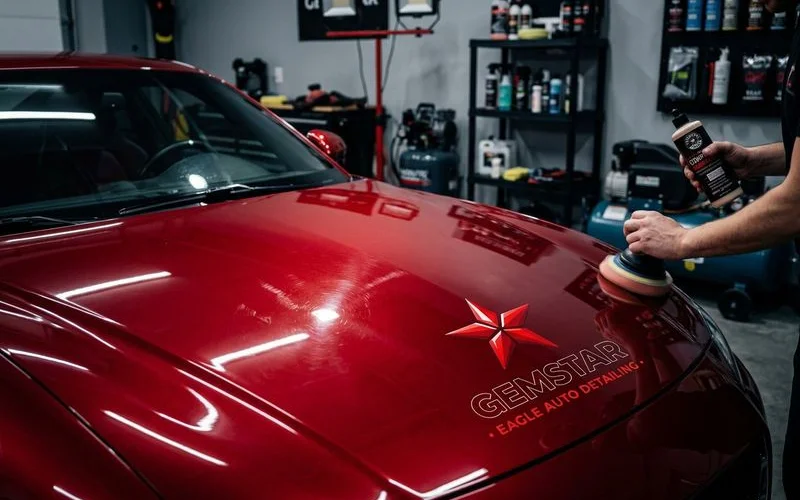 Paint correction in progress before ceramic coating application