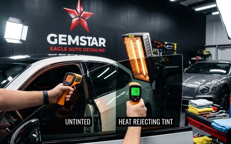 Window tint showing heat rejection comparison