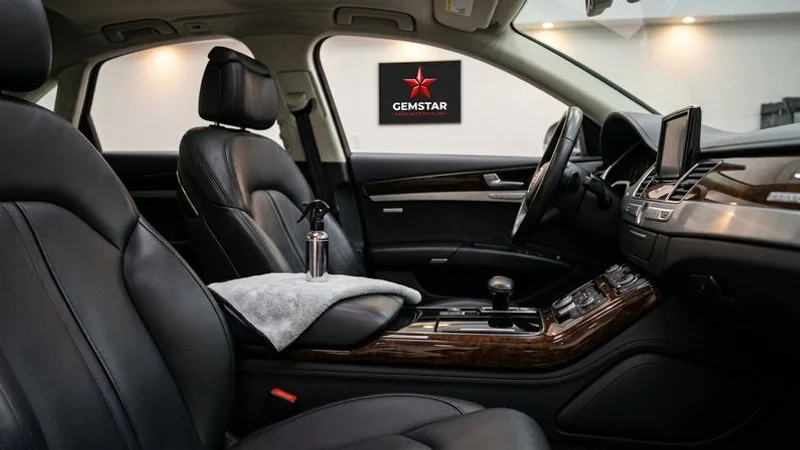 A freshly detailed and deodorized vehicle interior looking and smelling clean with no trace of smoke contamination remaining